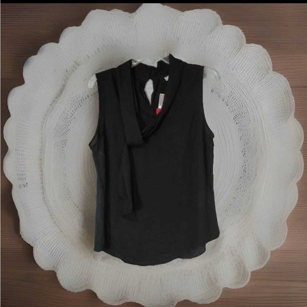 DKNY Black Sleeveless Blouse with Scarf Detail